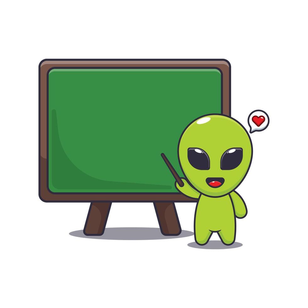 alien with blackboard. mascot cartoon character illustration. vector