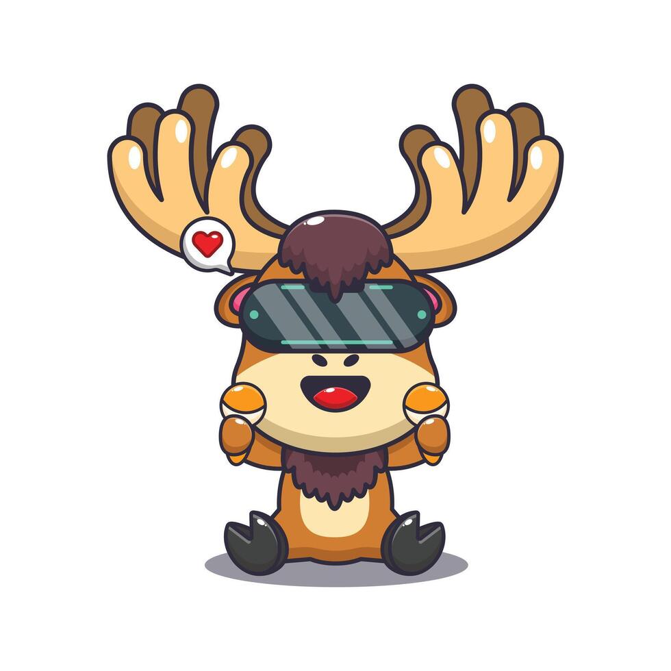 moose playing virtual reality cartoon illustration. vector