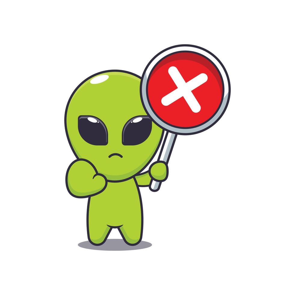 alien with wrong sign. mascot cartoon character illustration. vector