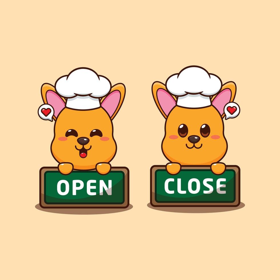 chef kangaroo mascot cartoon character with open and close board. vector