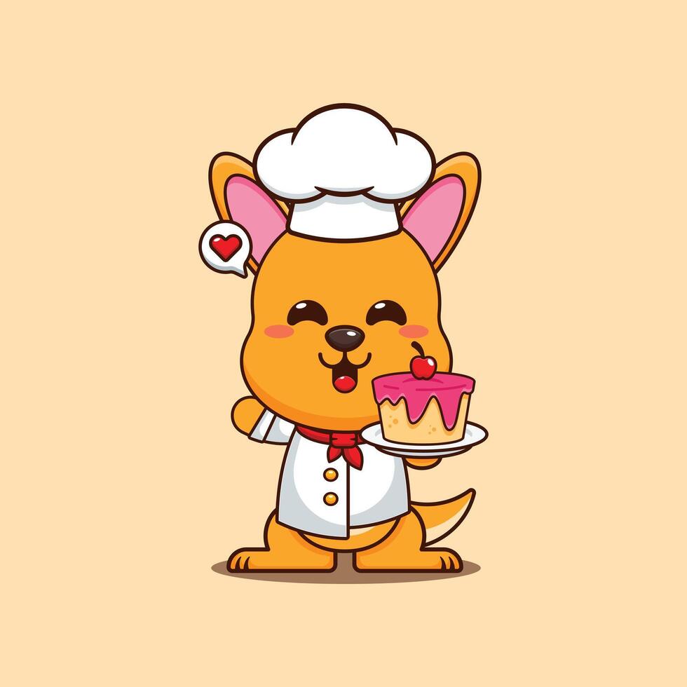 chef kangaroo mascot cartoon character with cake. vector