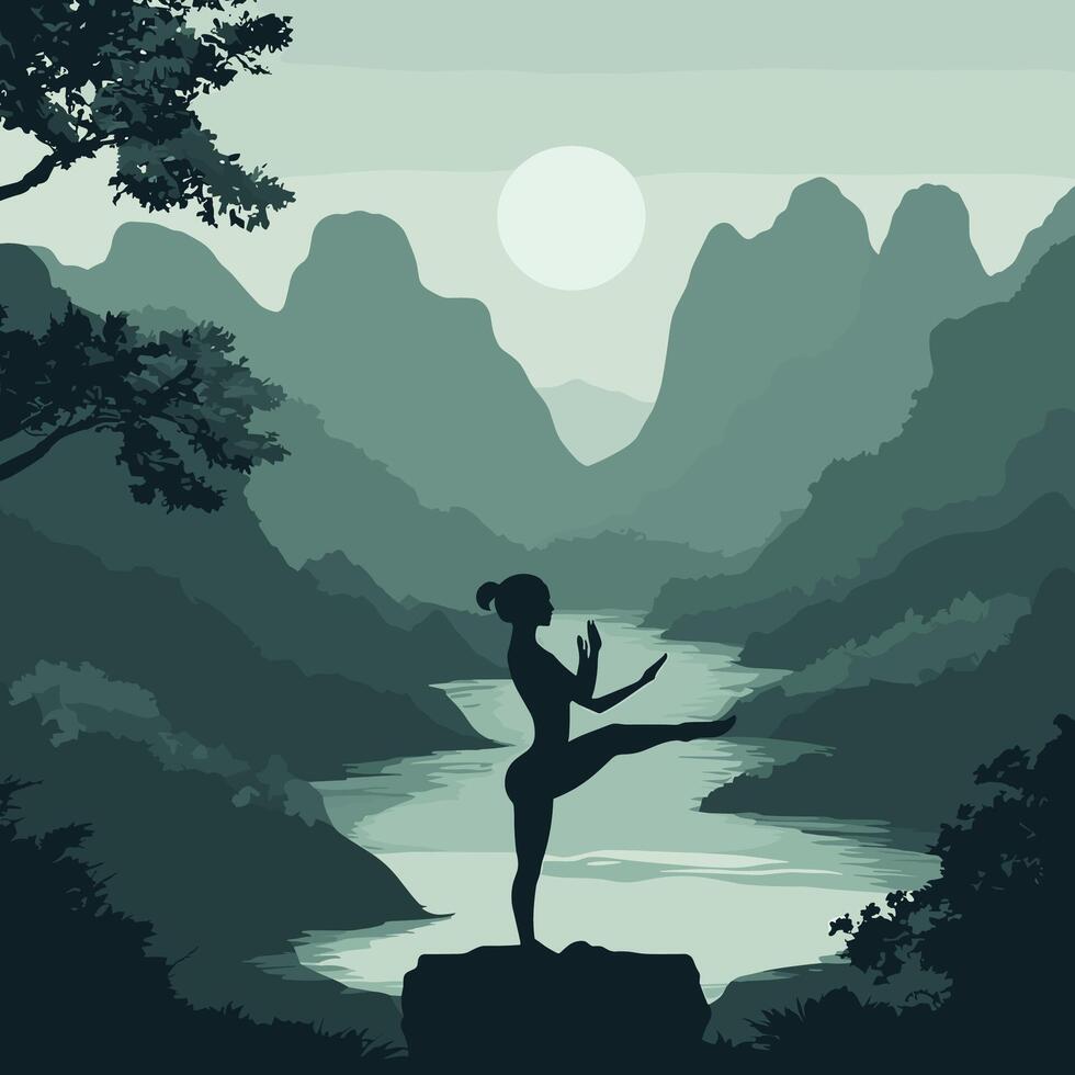 Silhouette of Woman and Child in a Forest Under Moonlight vector