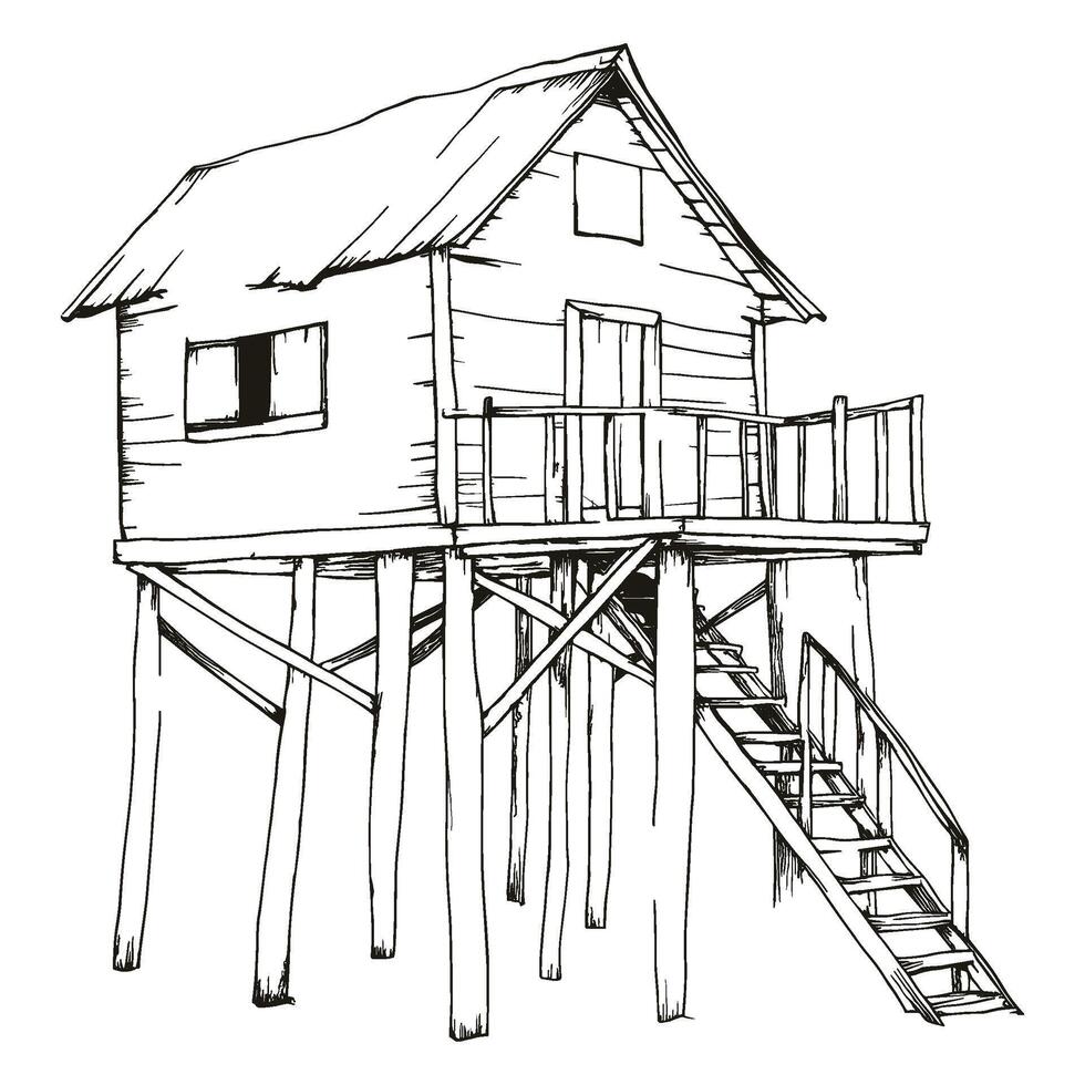 Elevated Cabin on Stilts in Nature Illustration vector