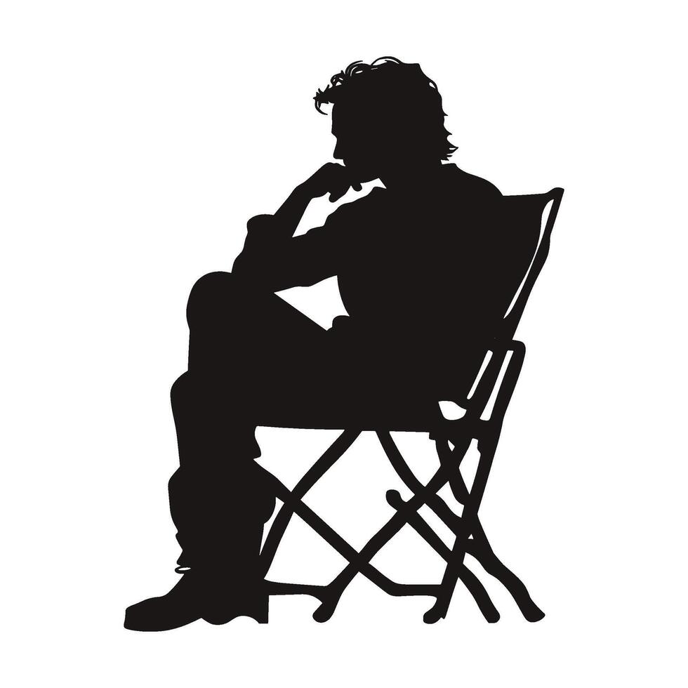 Elderly Man Sitting in Chair Silhouette on White Background vector