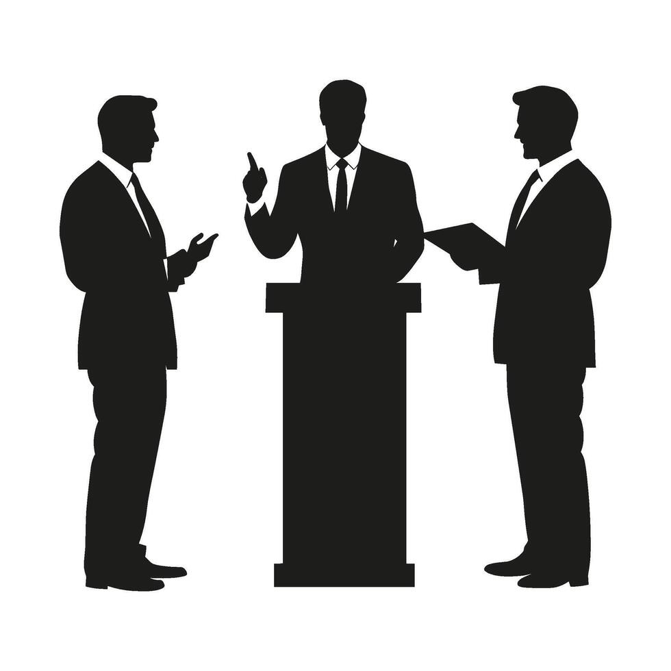 Silhouette of Businessmen Engaged in Formal Discussion vector