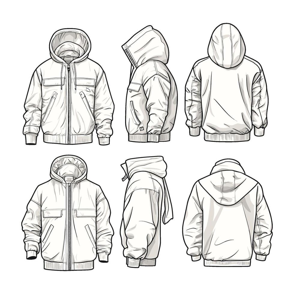 Hand-Drawn Outline Collection of Winter Coats and Outerwear vector