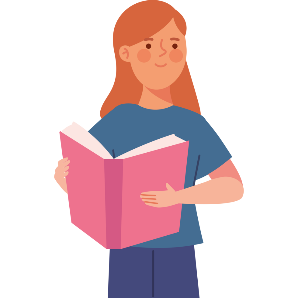 woman reader happy with book design png