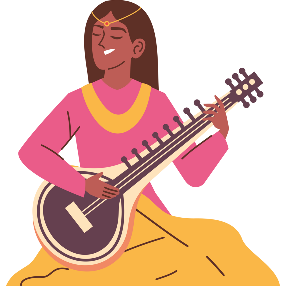 cartoon indian woman playing sitar png