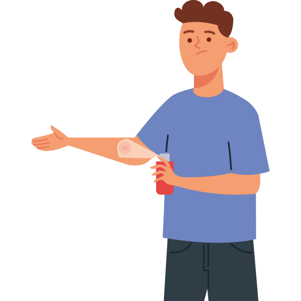 man spraying insect repellent png