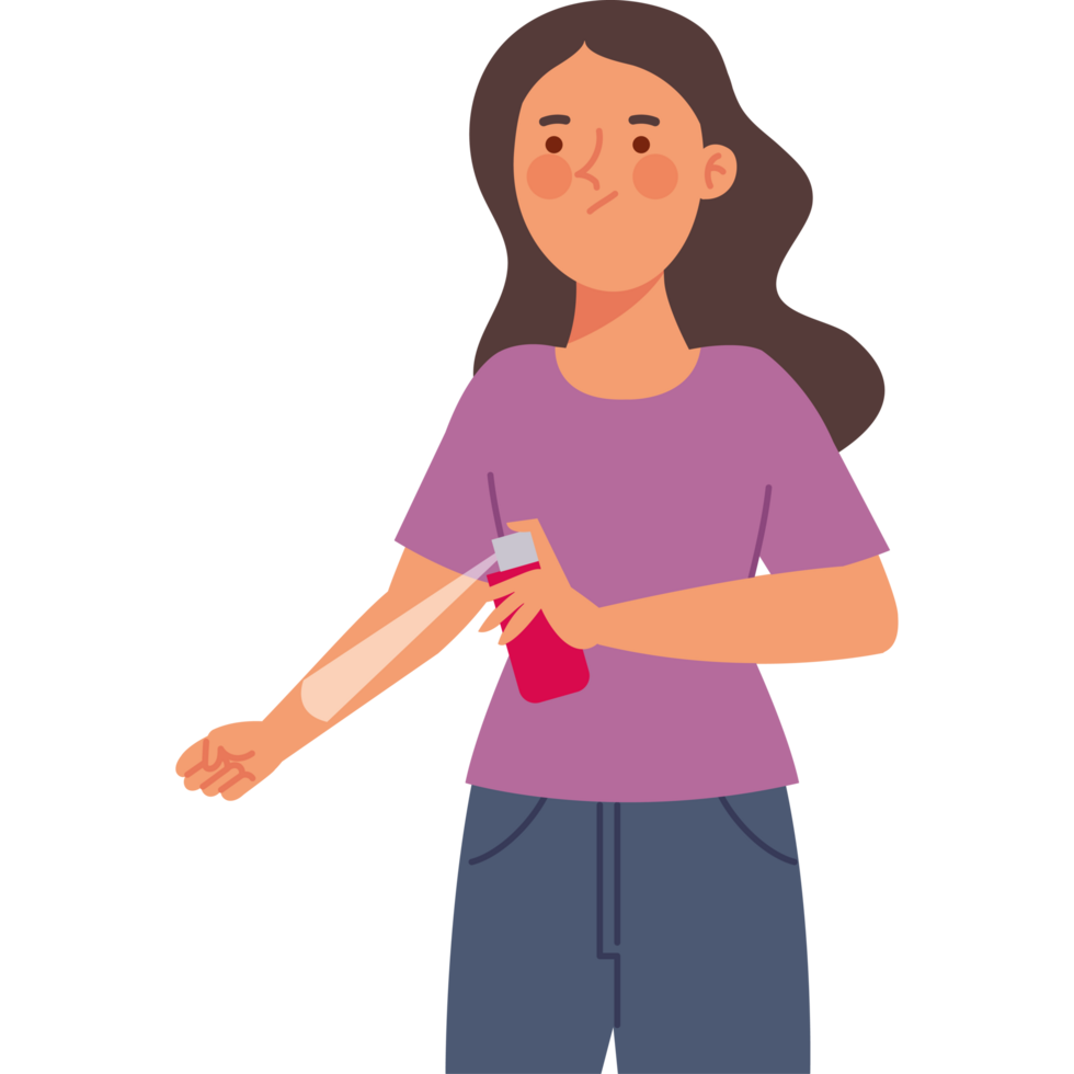 woman puts insect repellent spray png