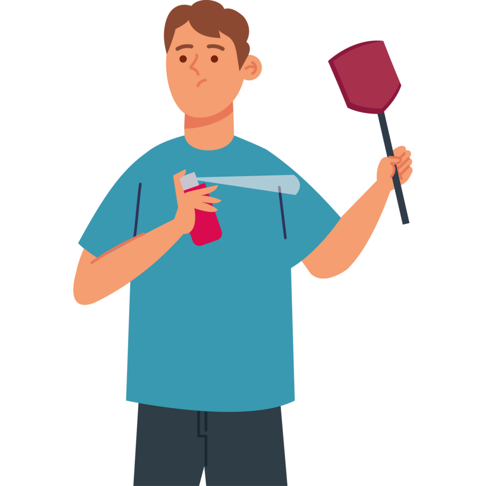 man with fly swatter and mosquito repellent png
