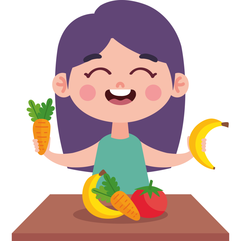 young girl eating vegan food png