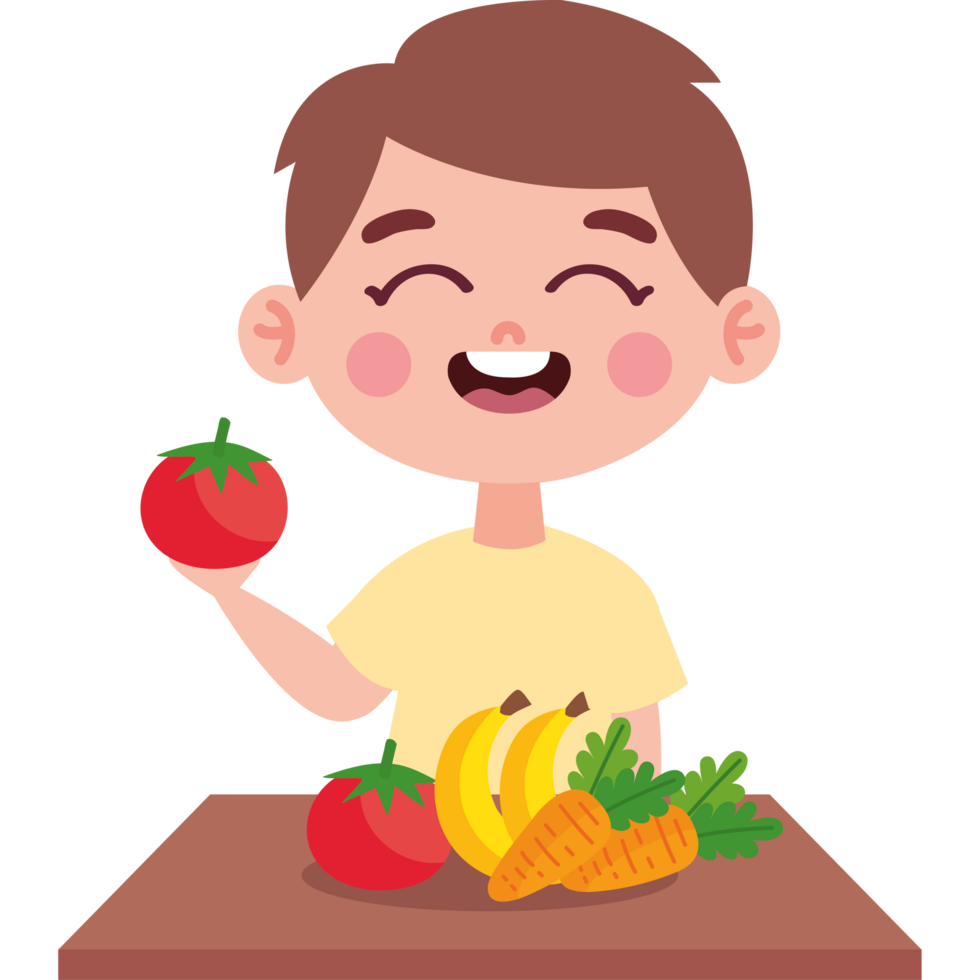 cute boy eating vegan food png