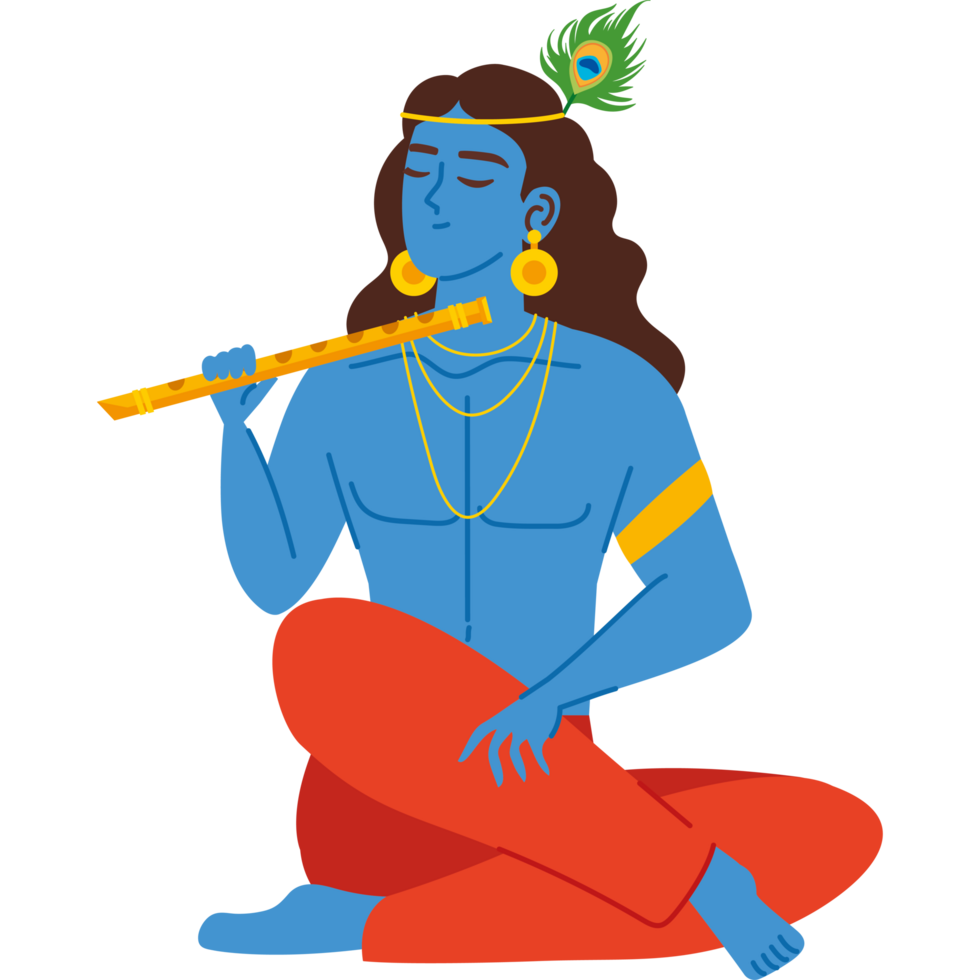 happy krishna with bansuri png