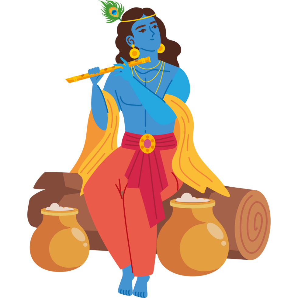 lord krishna god with flute and kalash png