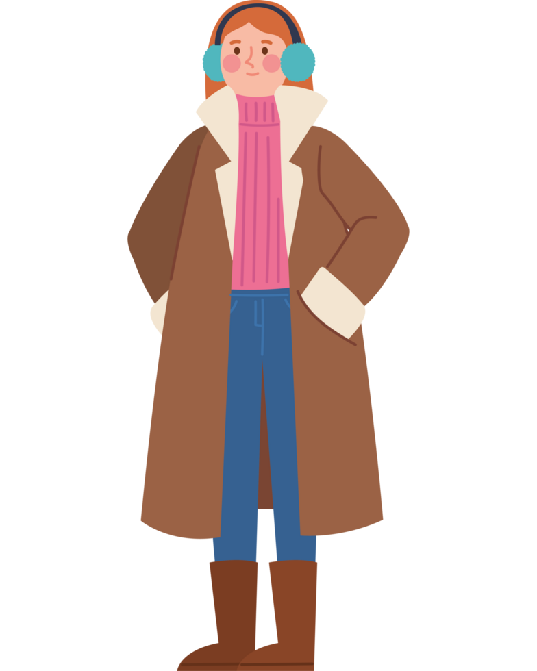 happy woman wearing winter clothes png