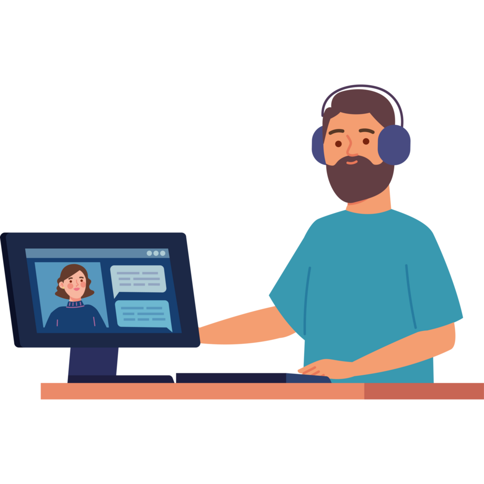 bearded guy working at home and conference meeting png