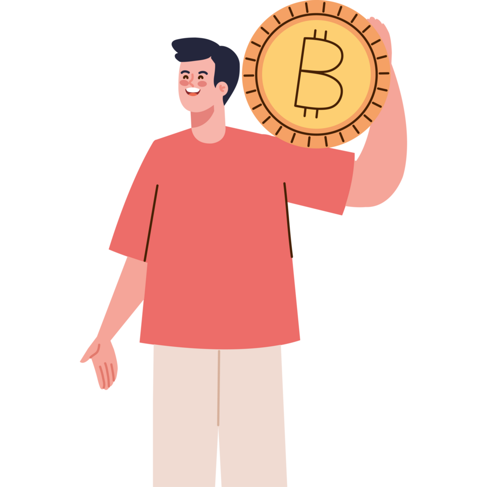 man holds a bitcoin png