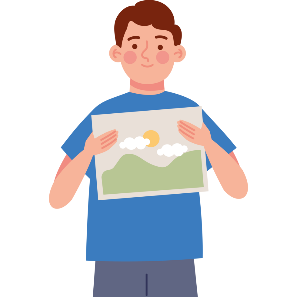 boy with art drawing in paper png