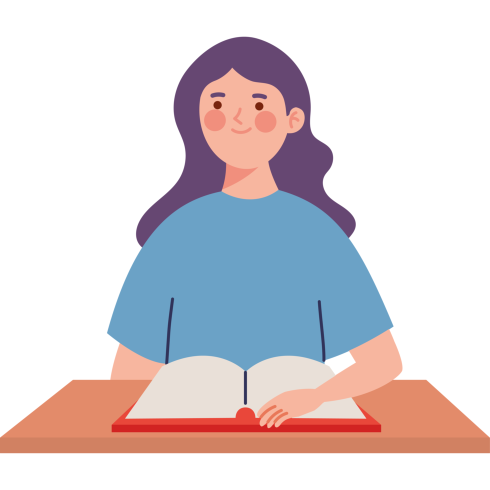 girl doing task on desk png
