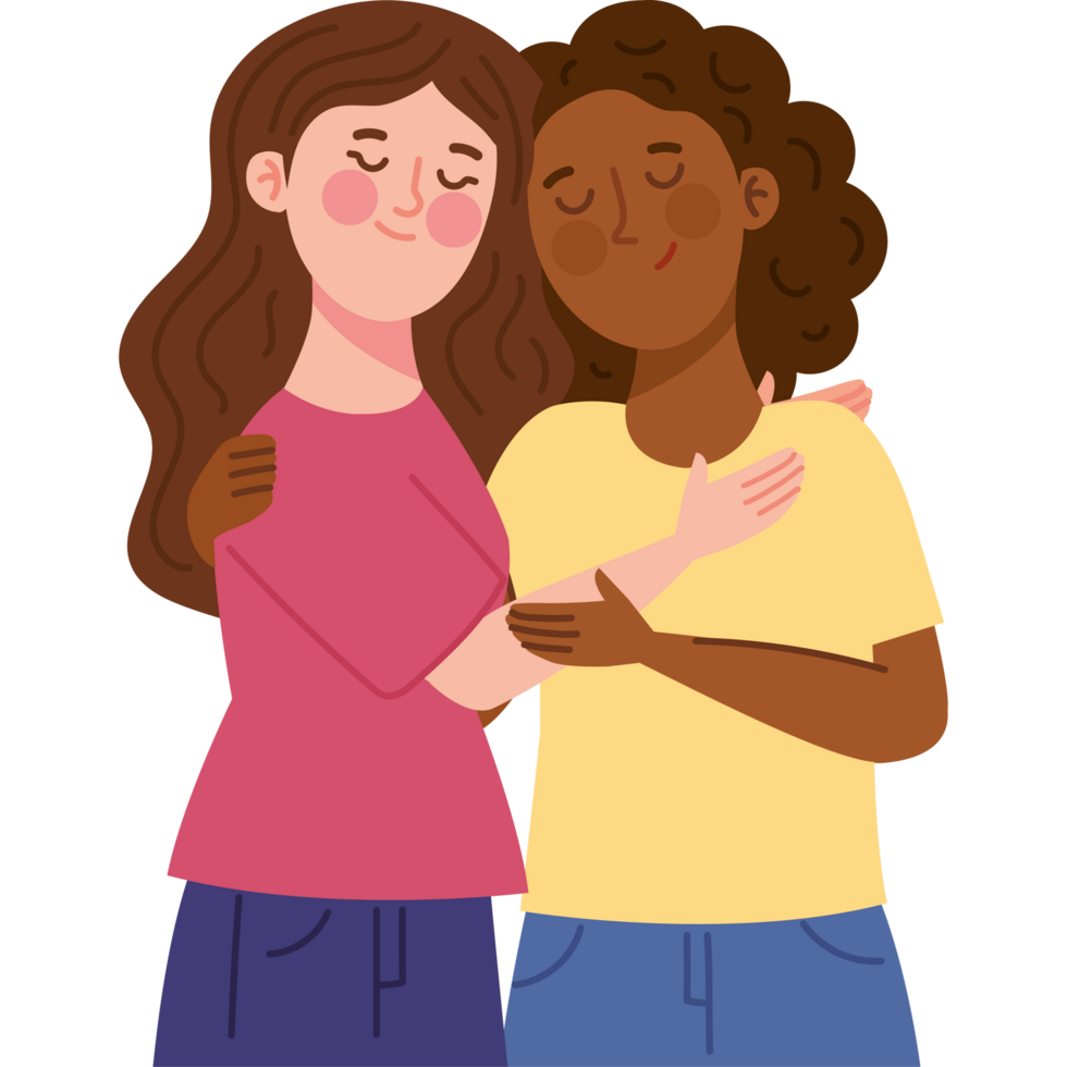 two girls hugging characters png