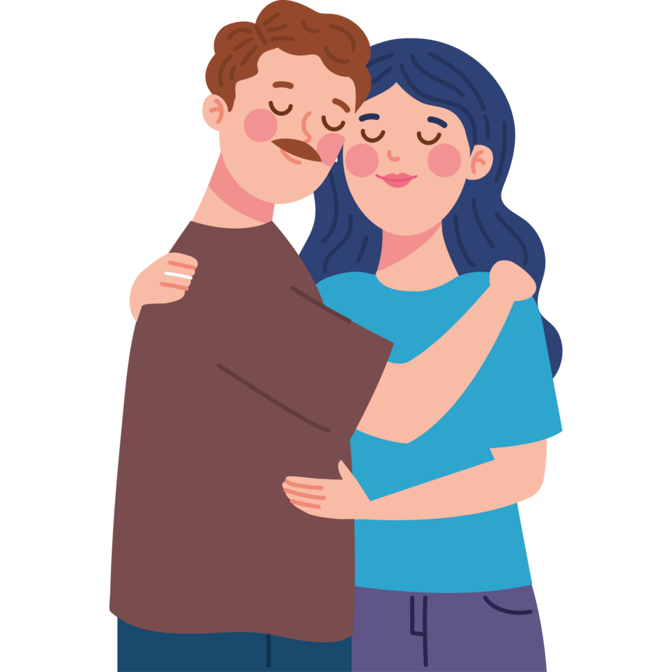 cute couple hugging characters png