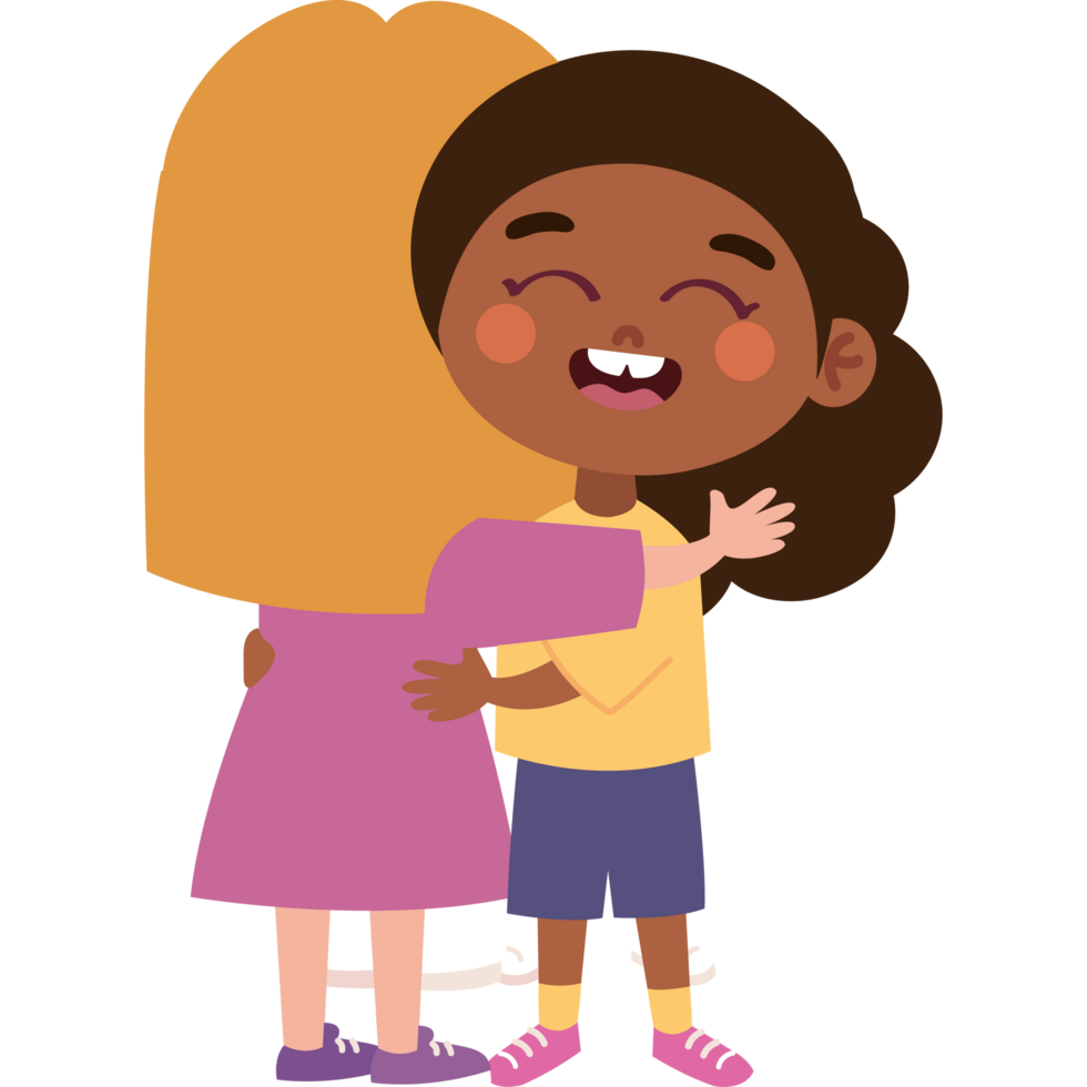 smiling girls characters hugging png