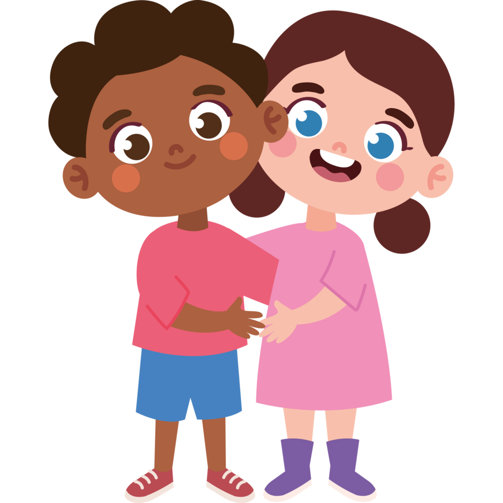 happy kids characters hugging png