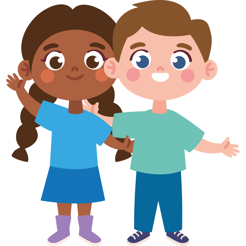 cute girl and boy characters hugging png