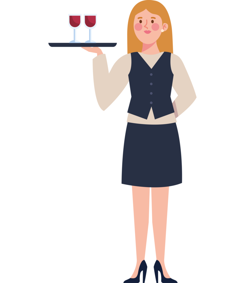 waitress holding tray serving cocktails png