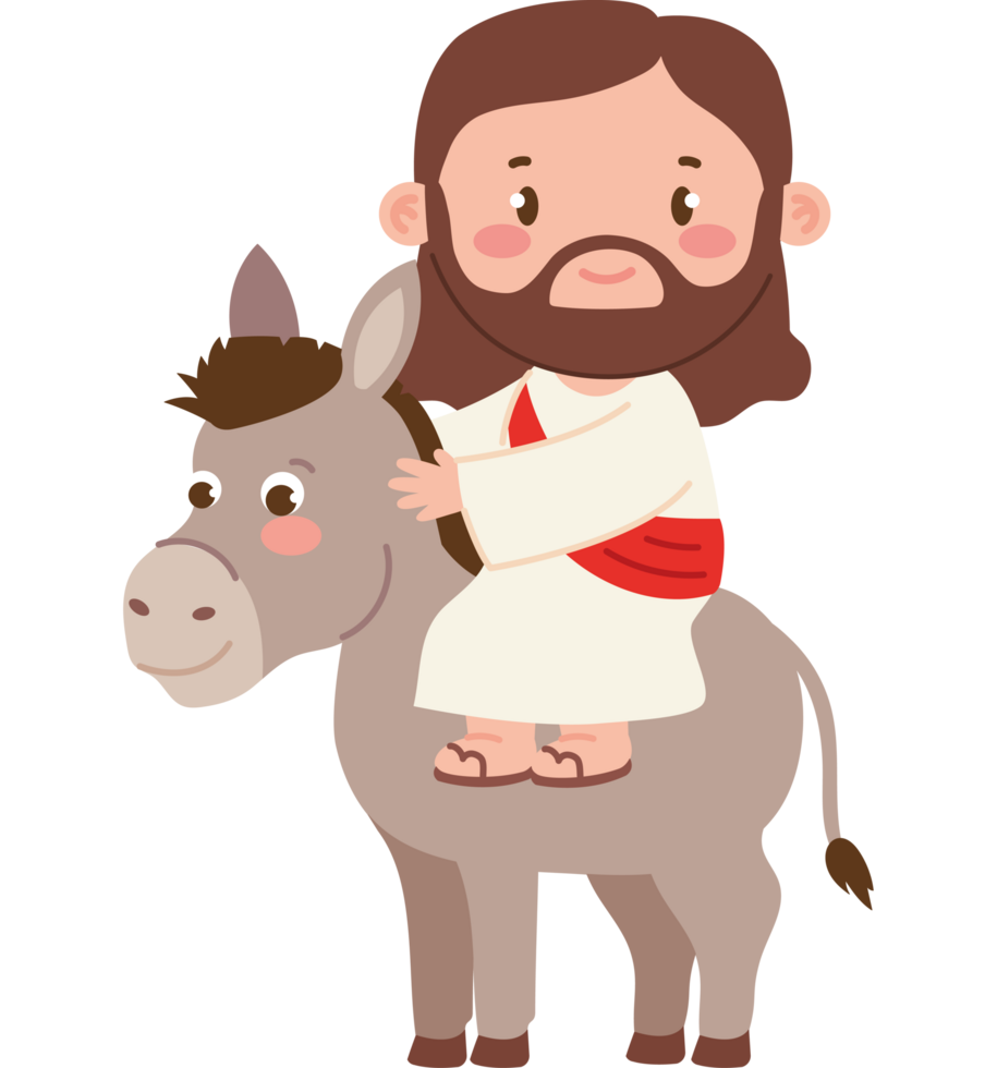 cute jesus riding donkey png