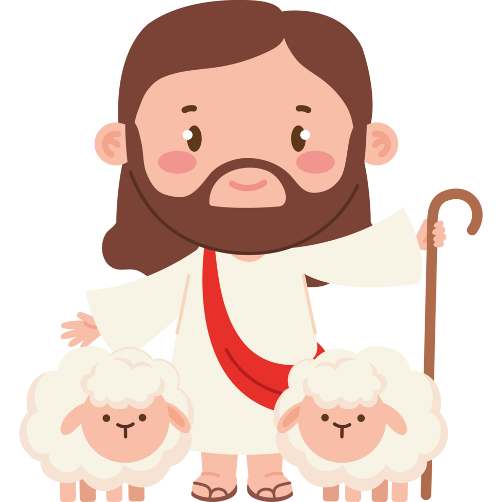 cute jesus with sheeps png