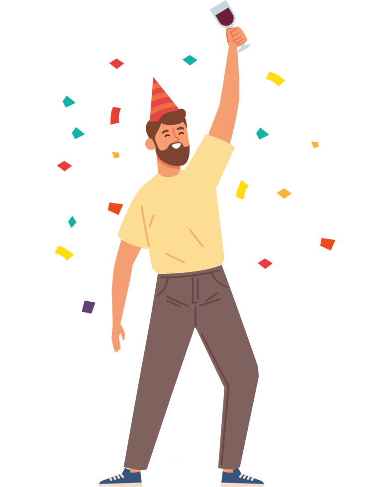 man celebrating with party hat png