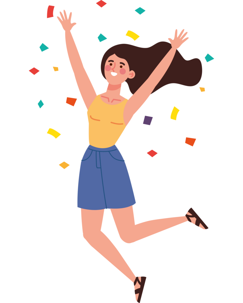 jumping girl celebration with confetti png
