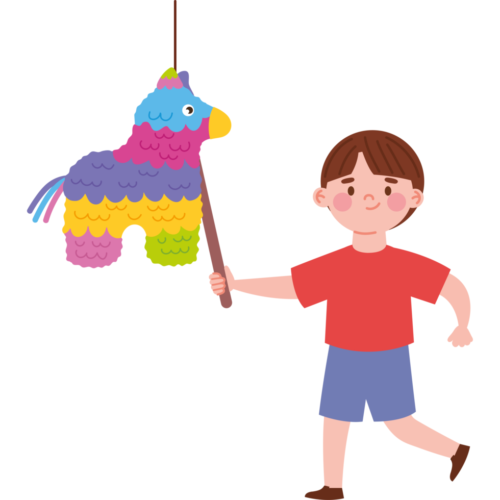 kid with stick hitting pinata party isolated design png