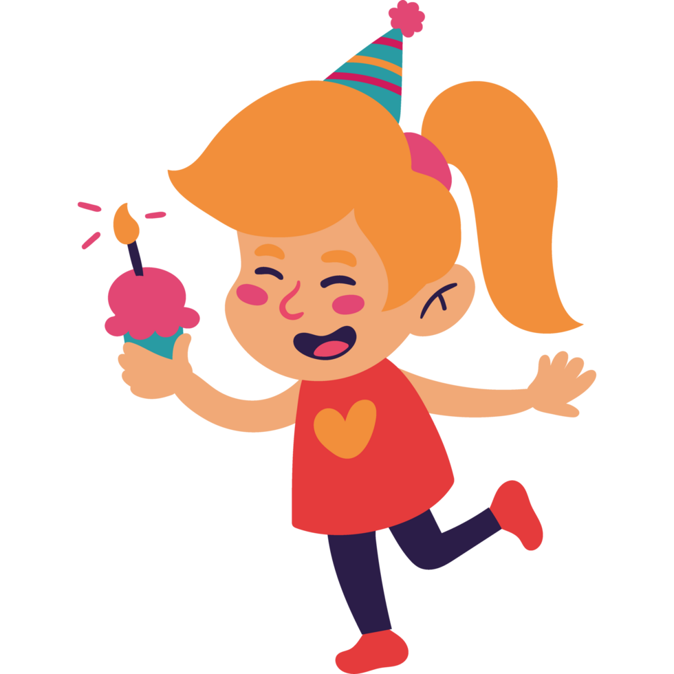 girl holds her birthday cupcake in her hands png