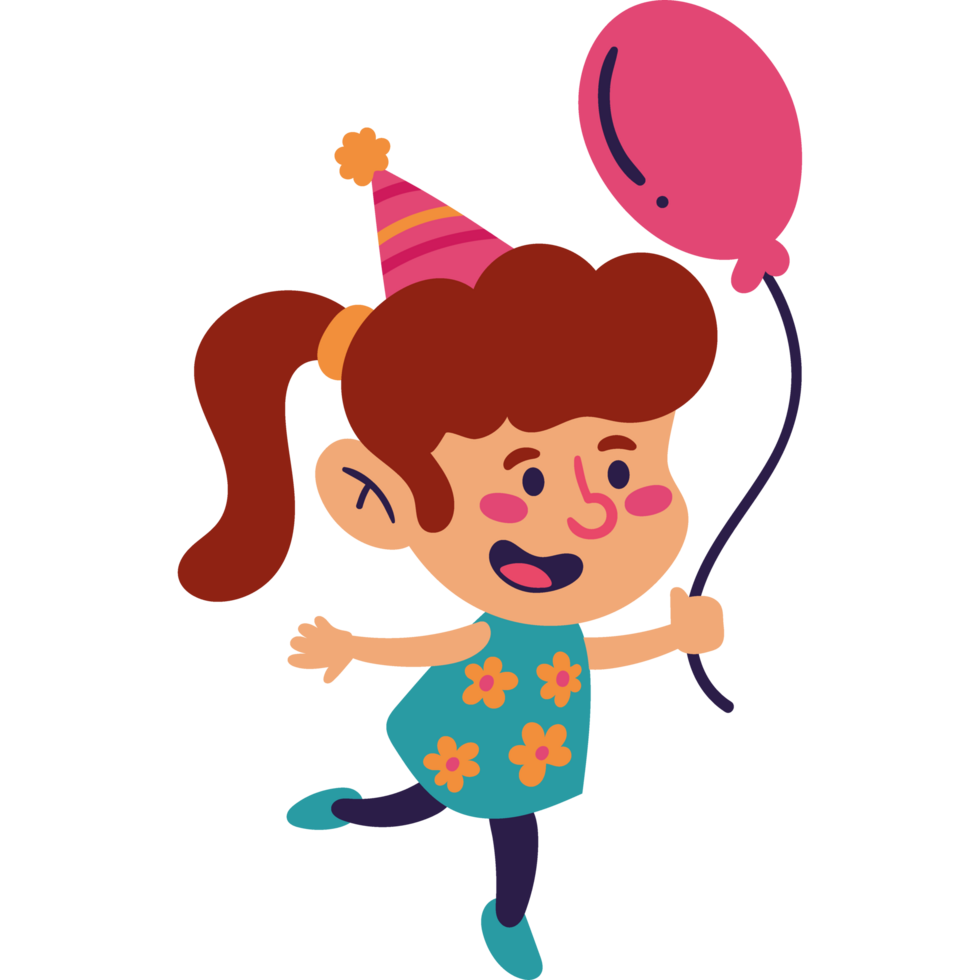 girl with birthday party hat and balloon png