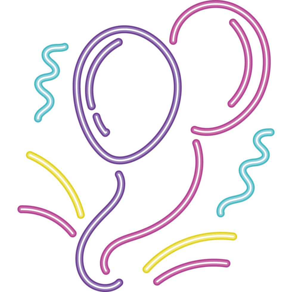 neon glowing of balloons birthday party png