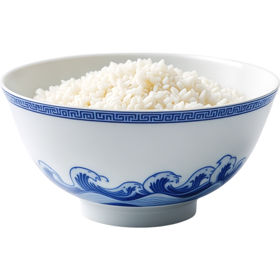 Blue and White Wave-Patterned Rice Bowl png