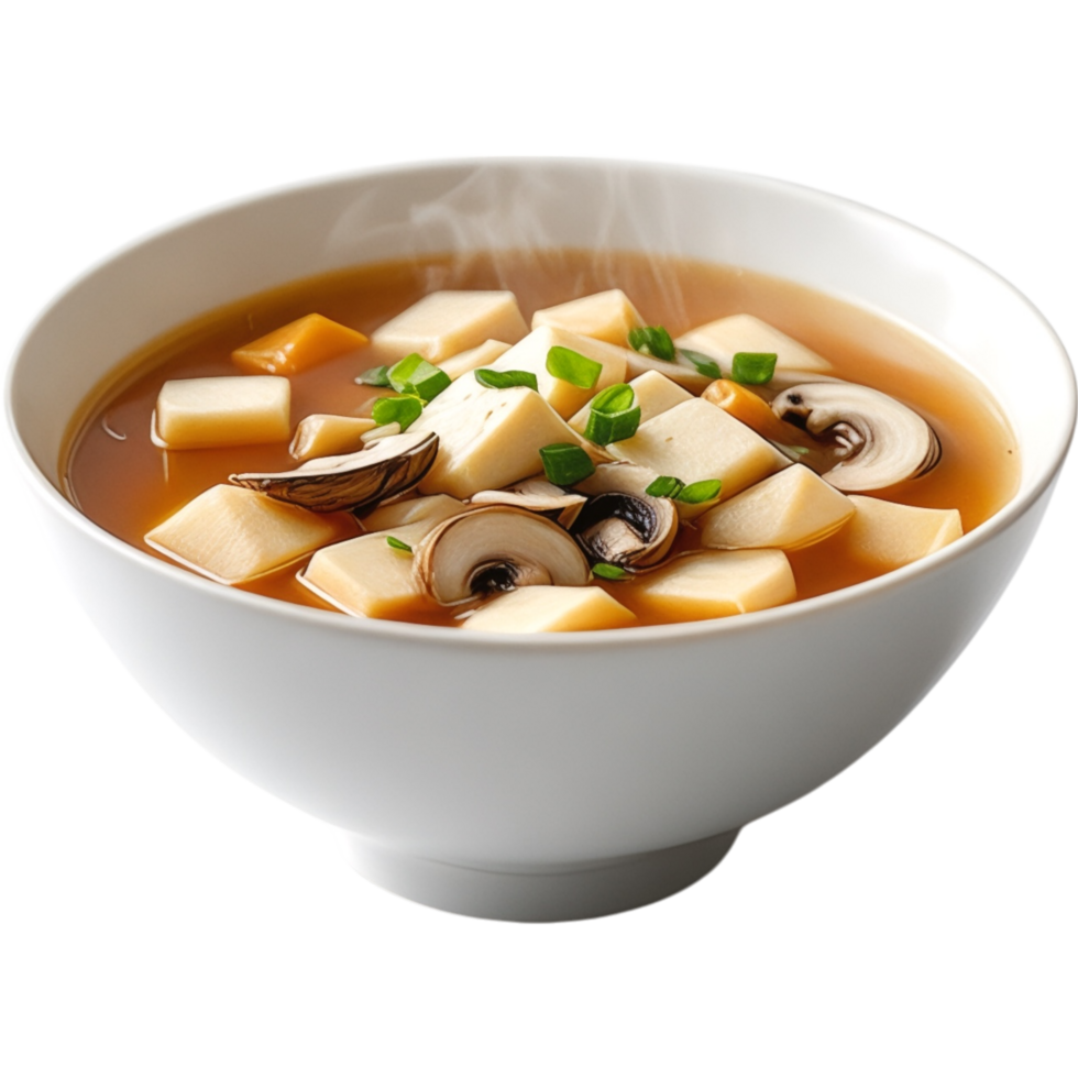 White Bowl of Miso Soup with Tofu and Mushrooms png