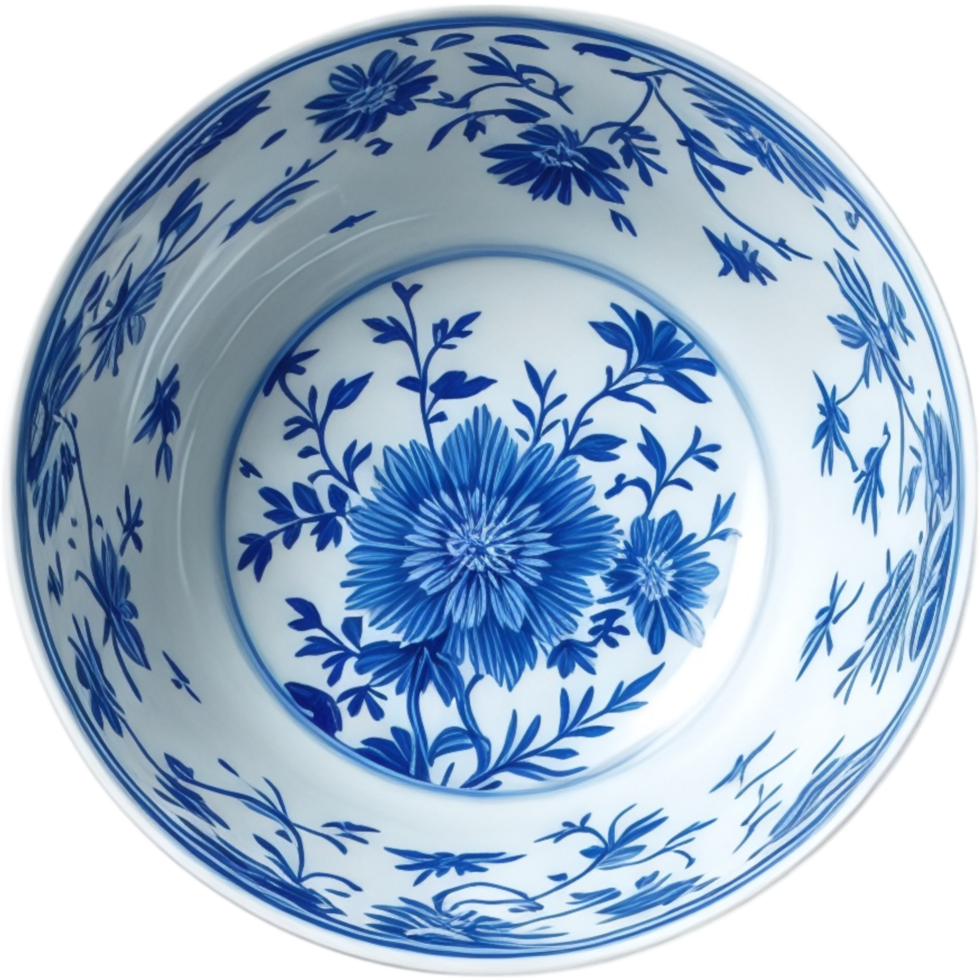Blue and White Floral Porcelain Bowl png