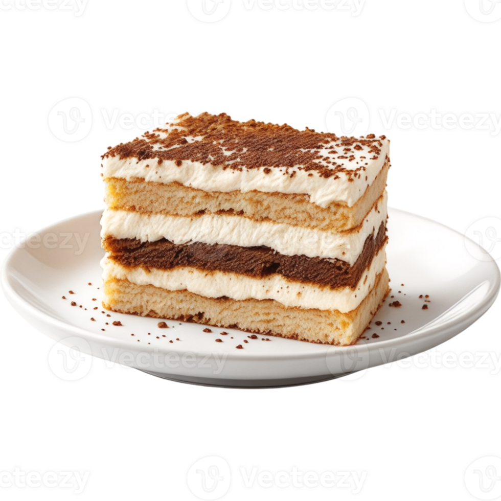 Classic Tiramisu Slice with Cocoa Powder Dusting png