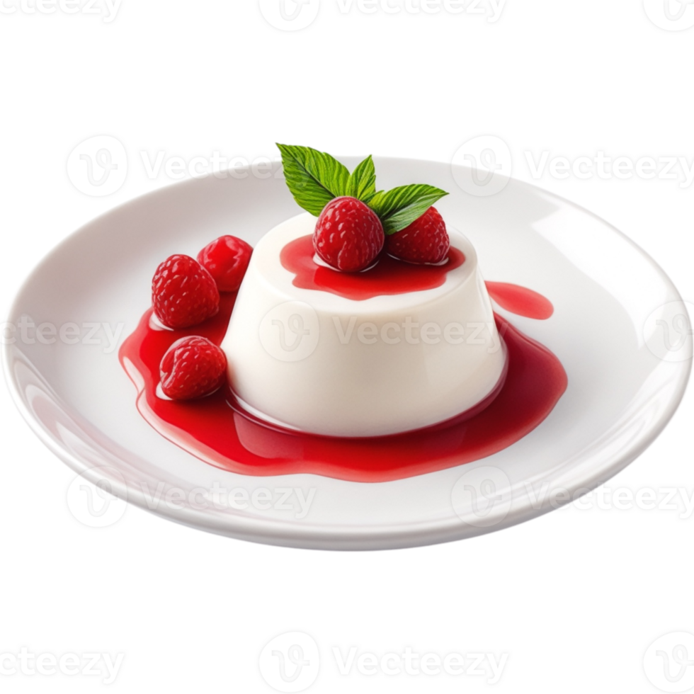 Panna Cotta with Raspberry Coulis and Fresh Mint png