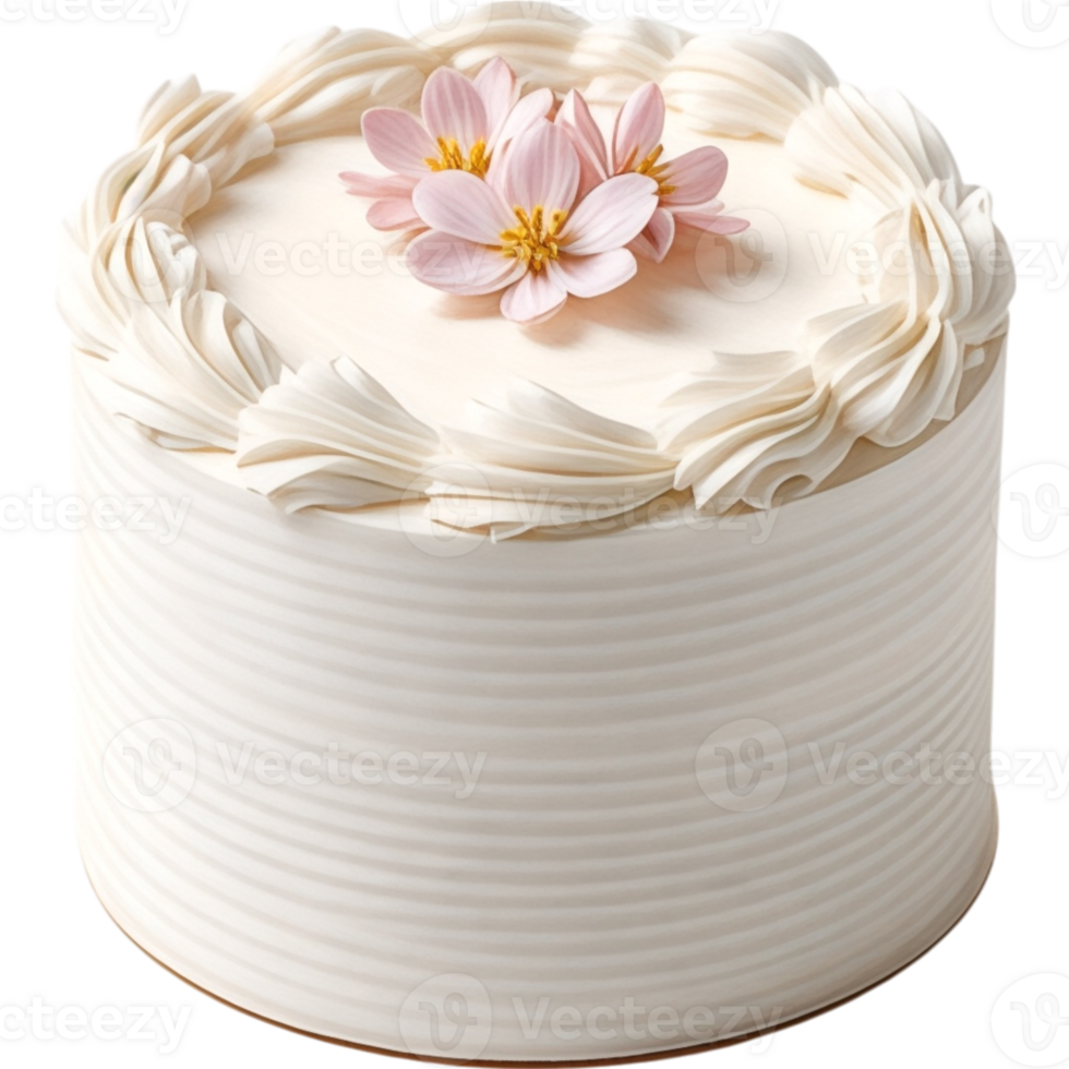 Fluffy White Buttercream Cake with a Delicate Pink Sugar Flower png