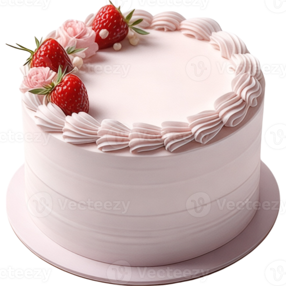 Light Pink Buttercream Cake with Fresh Strawberry Garnish png
