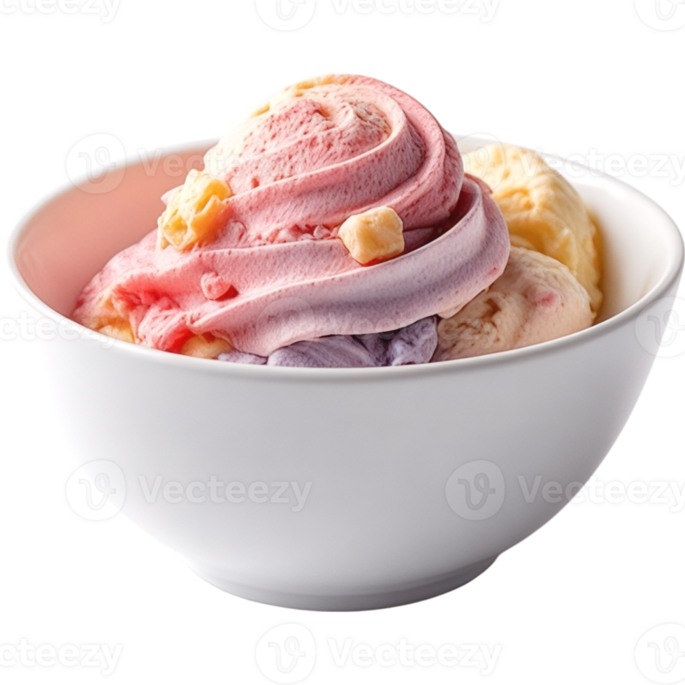 Swirled Strawberry and Vanilla Bean Ice Cream in Bowl png