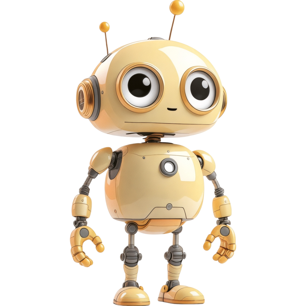 Gold Robot Figurine with Antenna and Retro Style png
