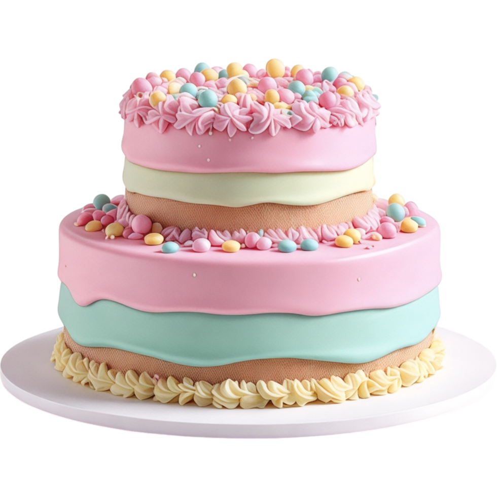 Pastel Pink and White Layered Cake with Creamy Frosting png