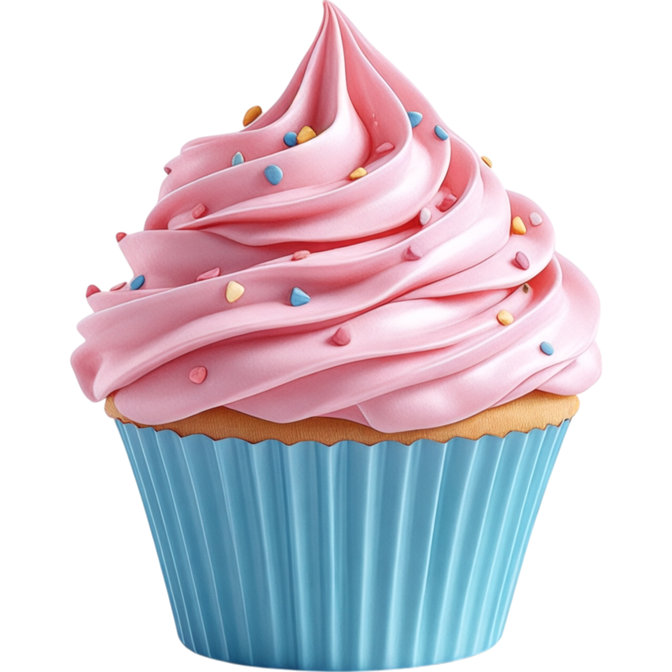 Pink Cupcake with Swirled Frosting and Star Sprinkles png