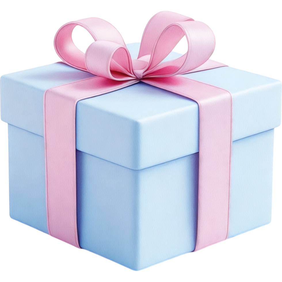 Light Blue Gift Box with Pink Ribbon and Bow png